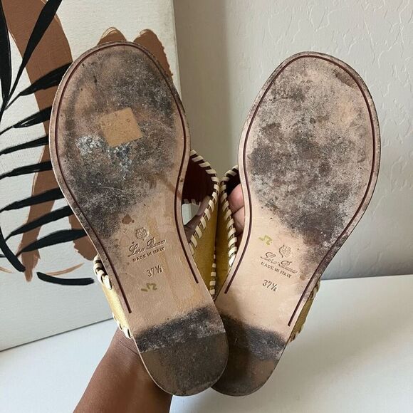 Loro Piana Sandals Leather Metallic Jovis Thong Flip Flop Sandals Gold Size 37.5 - Picture 7 of 8